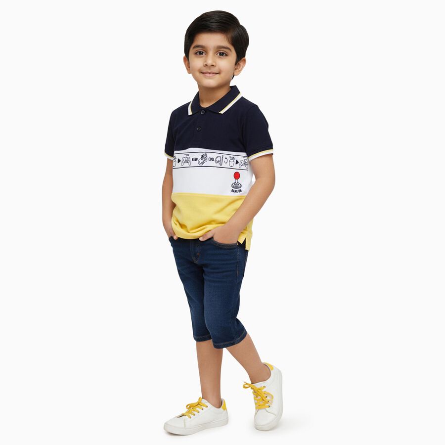 Boys Deep Midnight Navy Blue Cotton Crew Neck Casual Half Sleeve T-Shirt, नेवी ब्लू, large