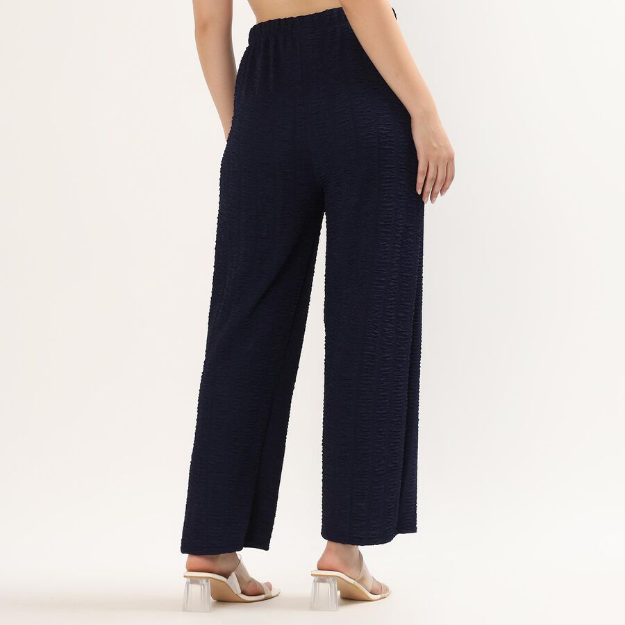 Women's Deep Navy Blue Skinny Fit Textured Harem Pants, नेवी ब्लू, large