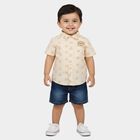Infants Beige 100% Cotton Animal Print Collar Regular Fit Shirt, Beige, small