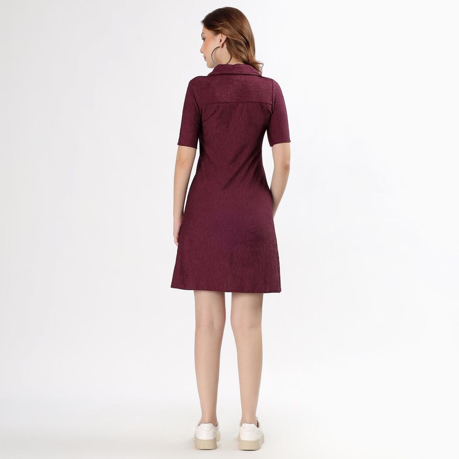 Women's Deep Maroon Polo Neck Casual Dress, Purple, large