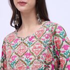 Women's Beige Round Neck Floral Embroidered Kurta, Beige, small image number null