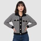 Women Black Collared Button-Front Cardigan, Black, small