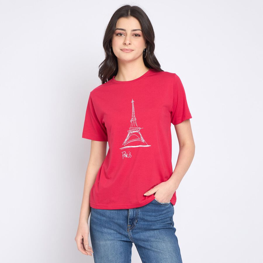 Ladies' Round Neck T-Shirt, रानी (फ्यूशिया), large
