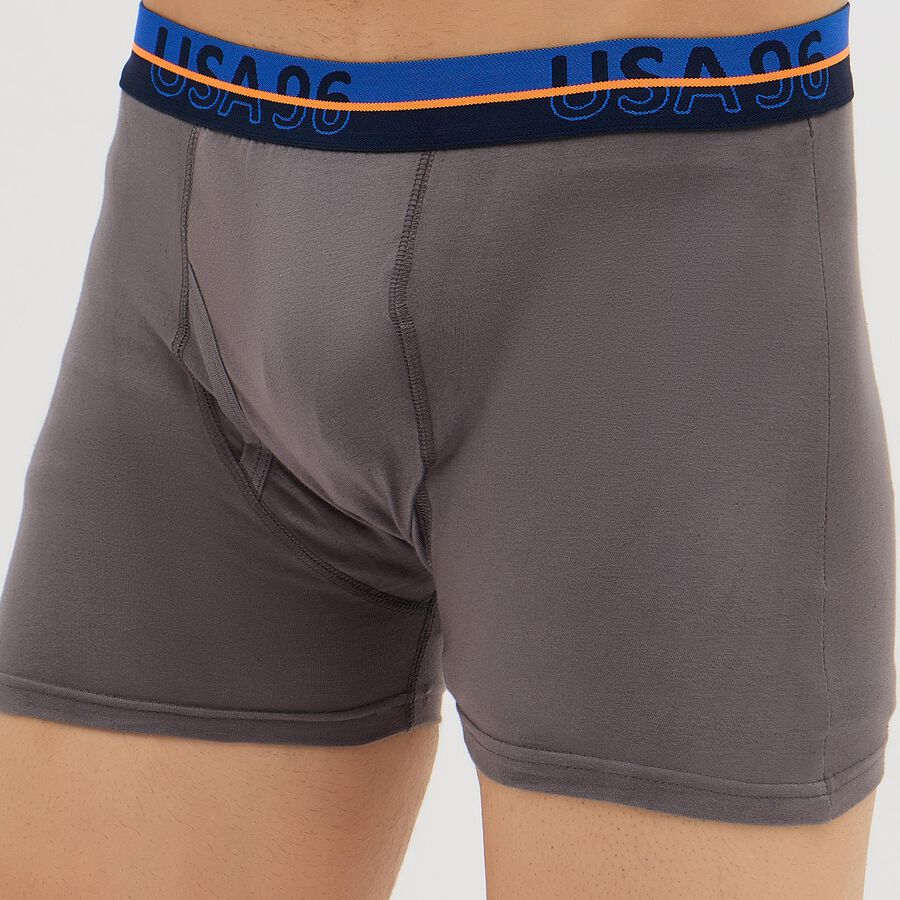 Men's Charcoal Gray Regular Fit Logo Waistband Trunks, Dark Grey, large image number null