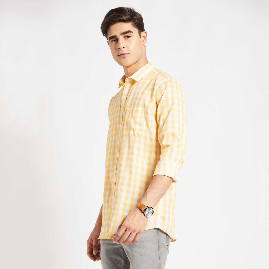 Checks Slim Fit Casual Shirt, Yellow, large image number null