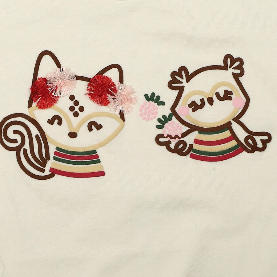 Girls' Off White Cotton Round Neck Regular T-Shirt, Off White, large