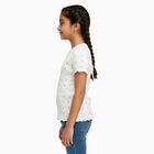 Girls' Off White Round Neck Floral Printed T-Shirt, ऑफ व्हाइट, small image number null