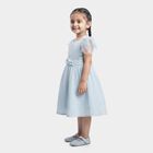 Girls' Light Blue Fit and Flare Floral Embroidered Party Wear Frock, Light Blue, small