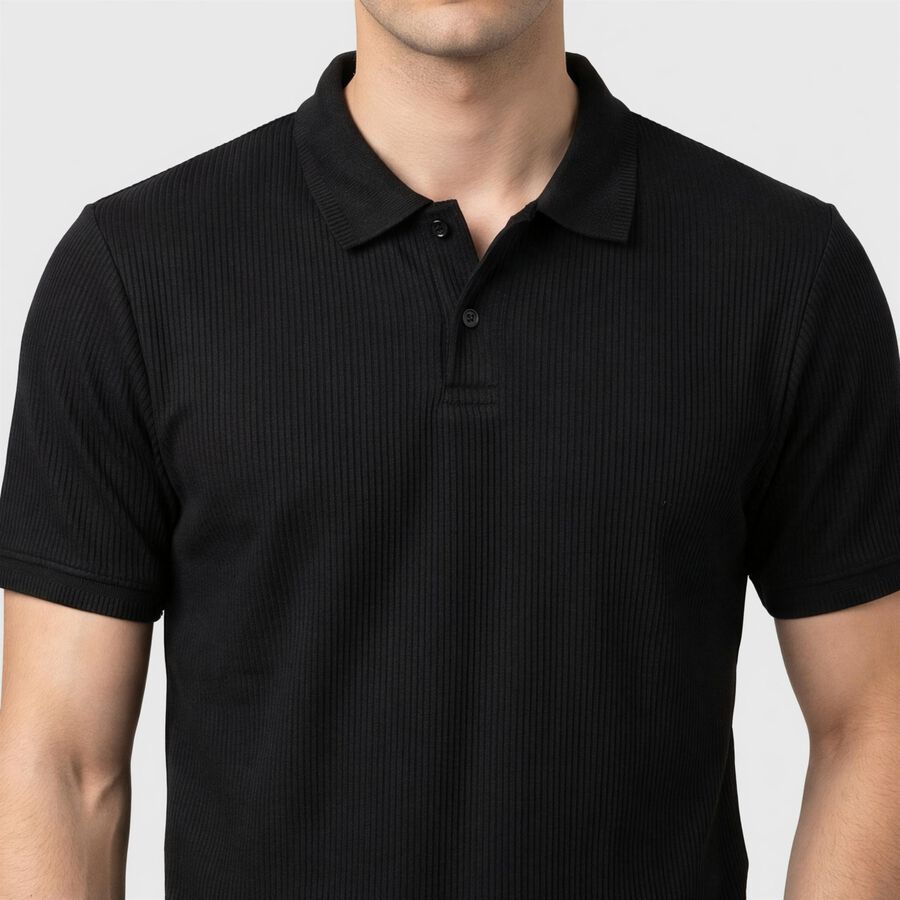 Men's Black Polo Neck Polo T-Shirt, काला, large