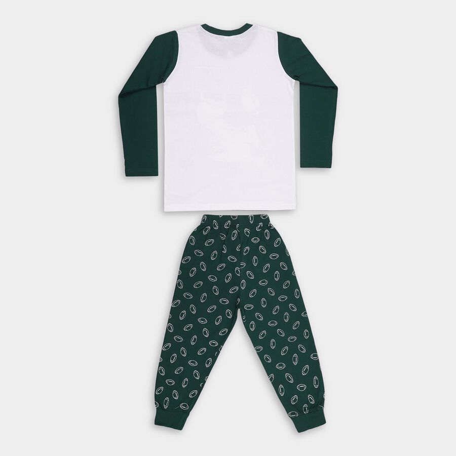 Boys' Olive Cotton Round Neck Graphic Baba Suit, Olive, large image number null