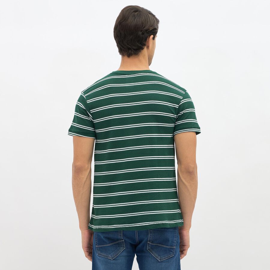 Men's Deep Forest Green Round Neck Striped T-Shirt, Dark Green, large image number null