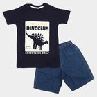 Boys Navy Blue 100% Cotton Crew Neck Graphic Print Baba Suit, नेवी ब्लू, small