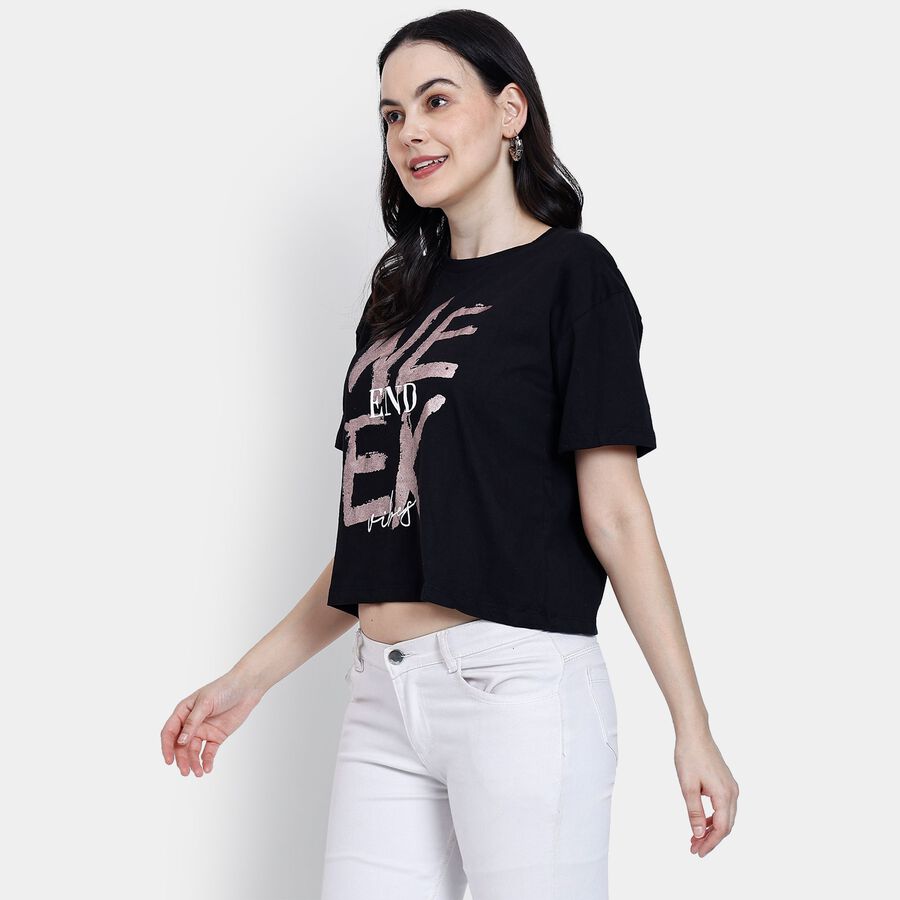 Ladies' 100% Cotton Crop  Top, Black, large image number null