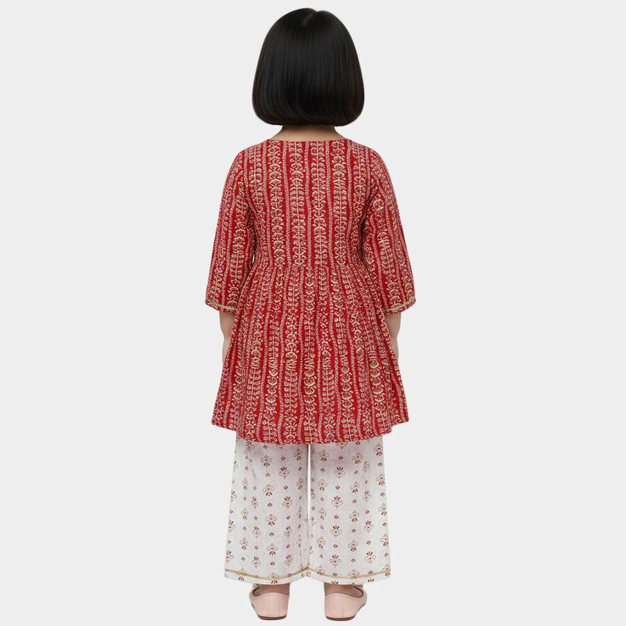 Girls' Fuchsia Round Neck Printed Kurta and Palazzo Fusion Set, Fuchsia, large