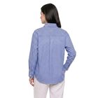 Women's Blue 100% Cotton Long Sleeve Collared Regular Fit Shirt, Light Blue, small