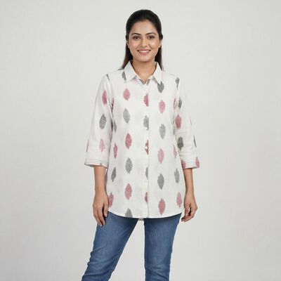 Women's White Cotton Notch Neck Floral Printed Kurti
