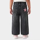 Girls' Black Wide Leg Star Printed Jeans, Black, small