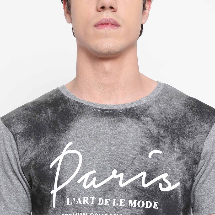 Printed Round Neck T-Shirt, Melange Mid Grey, large image number null