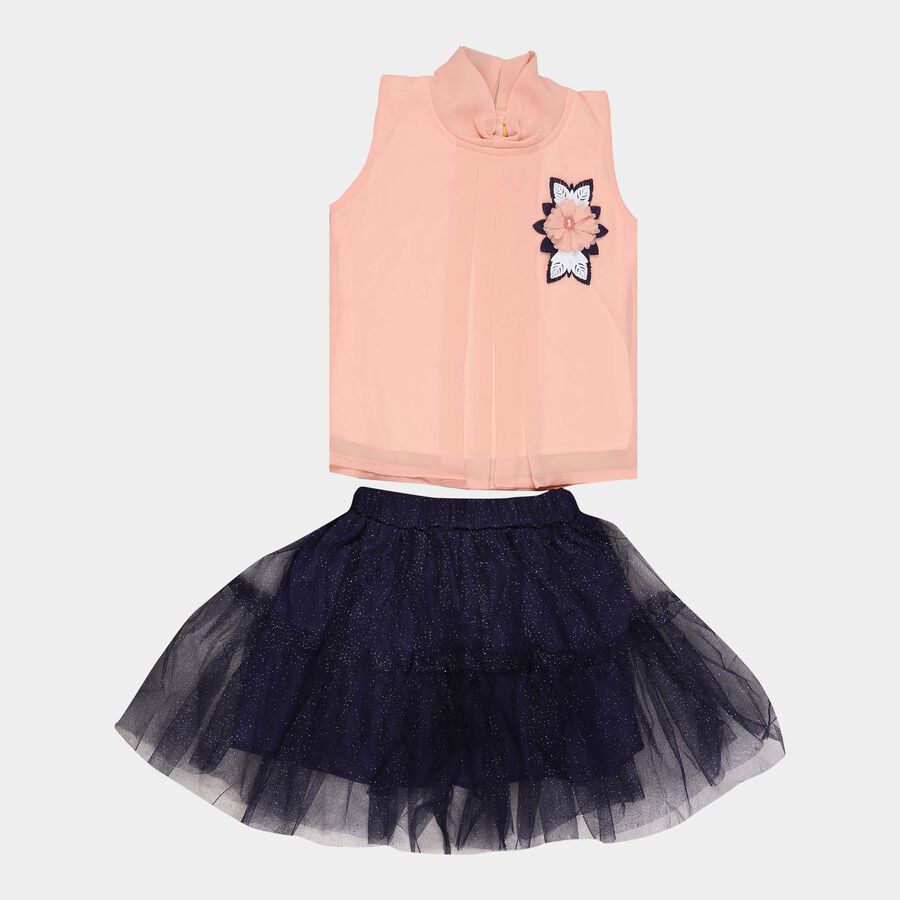Girls Solid Skirt Top Set, Pink, large image number null