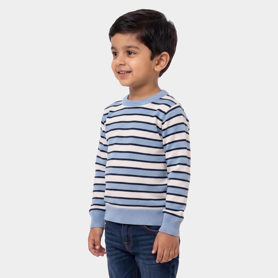 Boys' Light Blue Crew Neck Striped Pullover, Light Blue, large