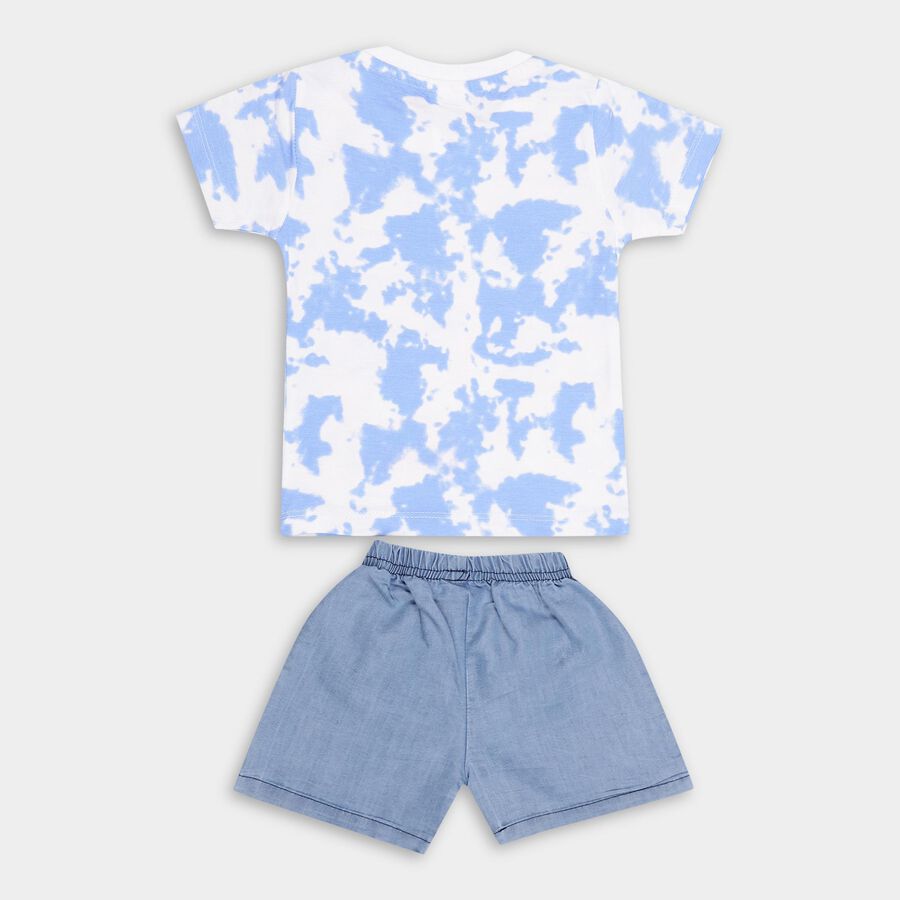 Infants' Blue Round Neck Cartoon Print Baba Suit, Mid Blue, large image number null