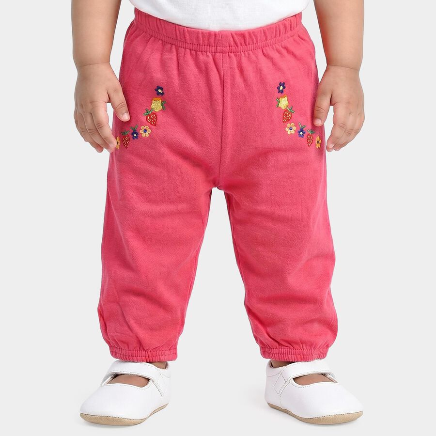 Infants Pink Jogger Embroidered Cotton Pyjama, गुलाबी, large