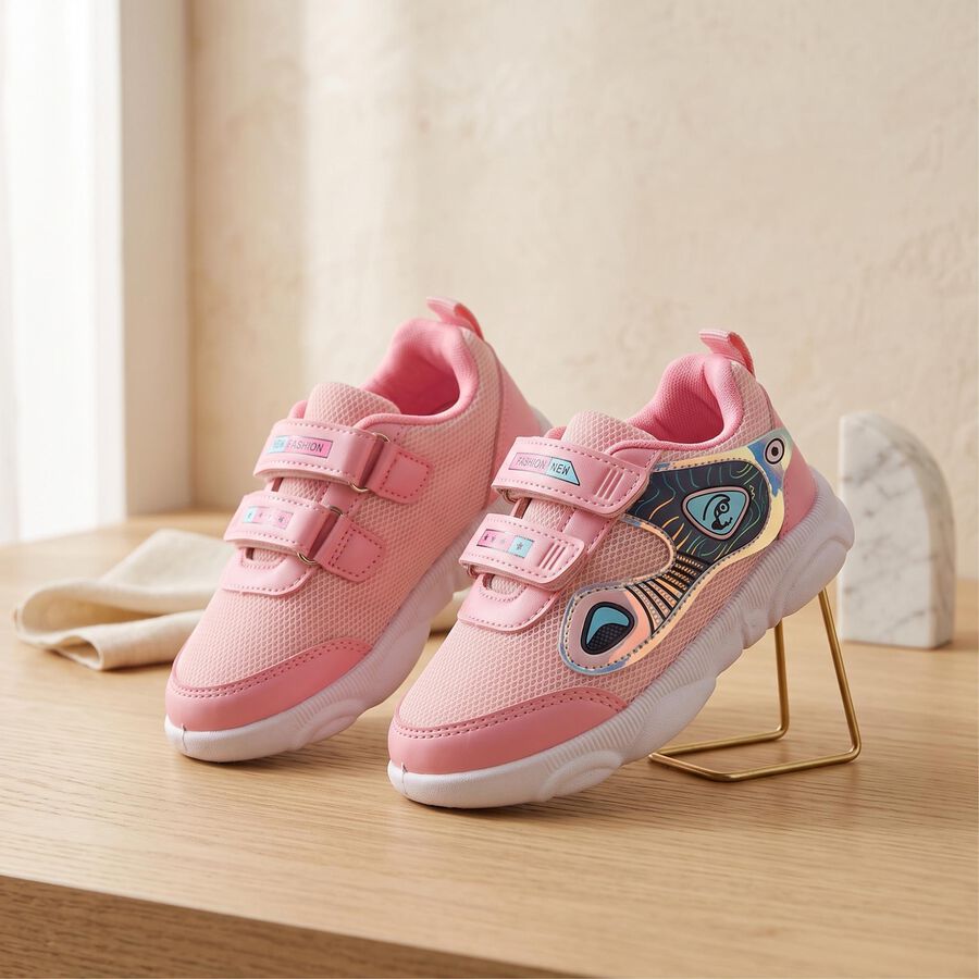 Girls' Pink Velcro Sneakers, Pink, large