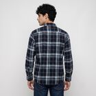 Men's Navy Blue Cotton Long Sleeve Spread Collar Casual Shirt, नेवी ब्लू, small