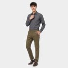 Men's Olive Green Slim Fit Flat-Front Chino Trousers, ओलिव, small