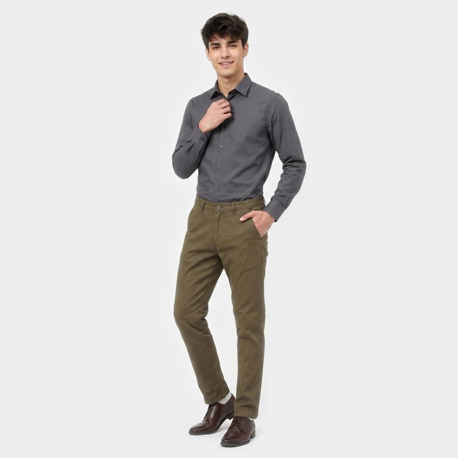 Men's Olive Green Slim Fit Flat-Front Chino Trousers, ओलिव, large