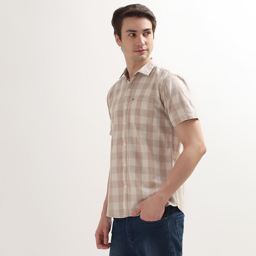 Men's 100% Cotton Regular Collar Casual Shirt, Beige, large image number null