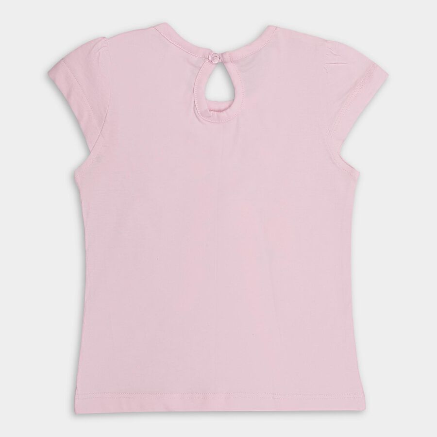 Girls' Light Pink and Peach Cotton Round Neck Floral Print T-Shirt, लाइलेक, large image number null