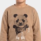 Boys' Beige Crew Neck Pullover Graphic Print Sweatshirt, गहरा पीला, small