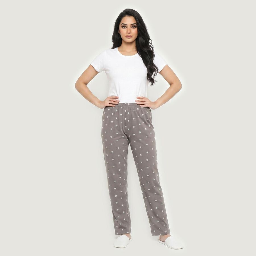 Women's Grey Straight Fit Solid Elastic Waist Pyjama, हल्का ग्रे, large