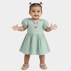 Infants' Aqua Cotton Puff Sleeve Embroidered Fit and Flare Frock, Aqua, small