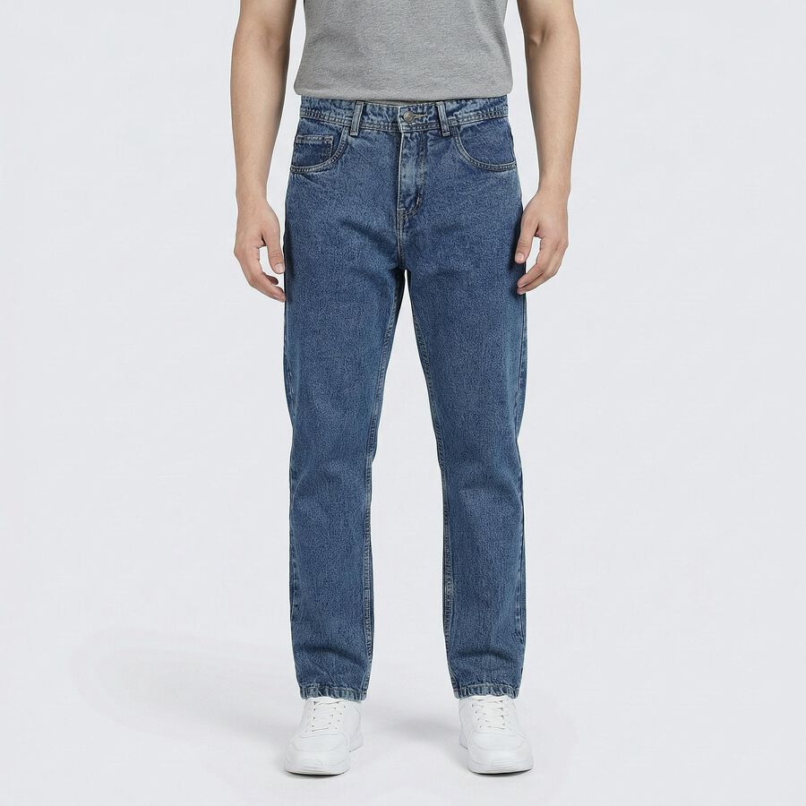 Men's Blue Regular Fit Classic Jeans, Mid Blue, large