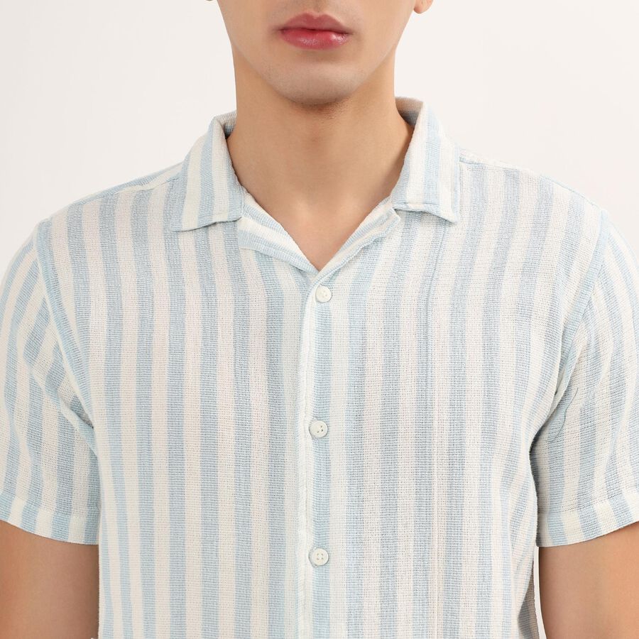 Men's 100% Cotton Cuban Collar Casual Shirt , Light Blue, large image number null