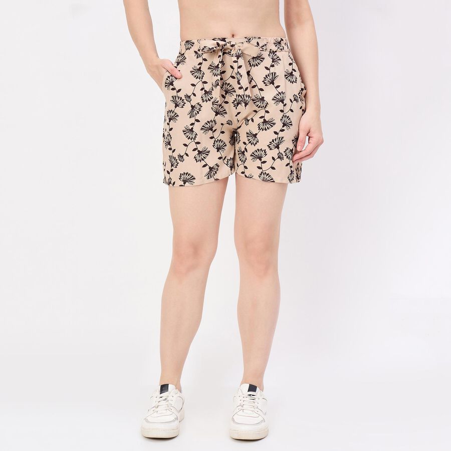 Women's Beige Relaxed Fit Printed Tassel Detail Shorts, गहरा पीला, large