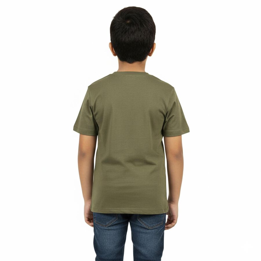 Boys Muted Olive Crew Neck Casual T-Shirt, ओलिव, large image number null