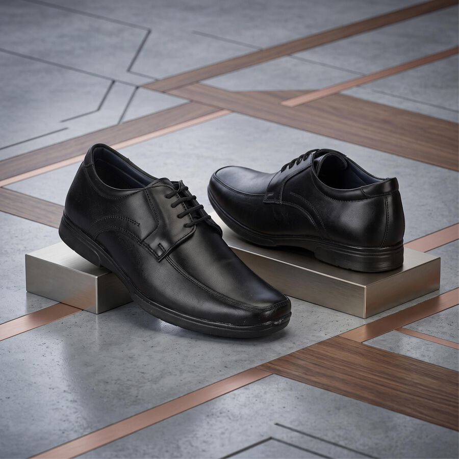 Men's Black Lace-Up Derby Formal Shoes, काला, large