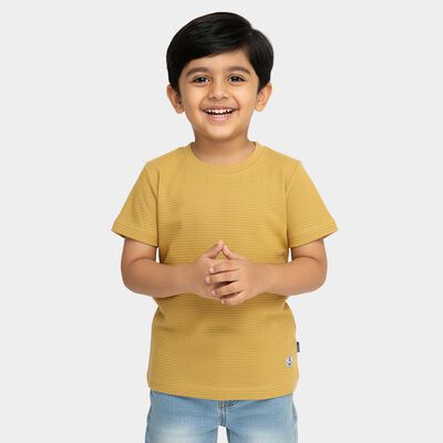 Boys Mustard Yellow Round Neck Casual T-Shirt