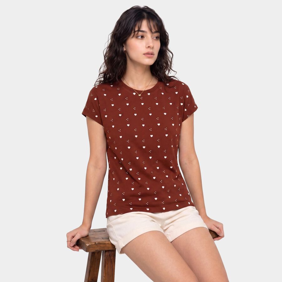 Women's Rust Round Neck Regular T-Shirt, रस्ट, large