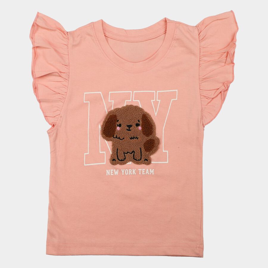 Girls Light Pink Cotton Round Neck Regular T-Shirt, Light Pink, large