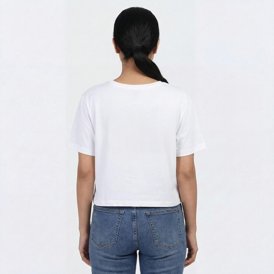 Women's White Cotton Round Neck Graphic Printed T-Shirt, White, large