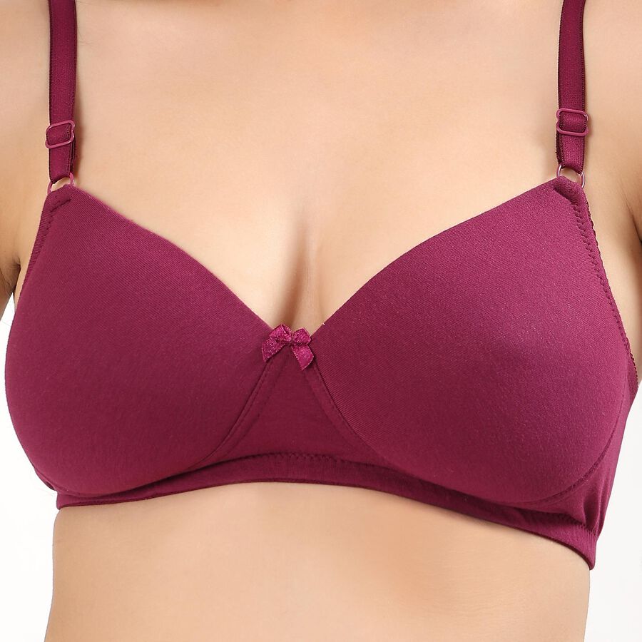 Women's Deep Maroon Cotton Padded Wireless Full Coverage Bra, वाइन, large