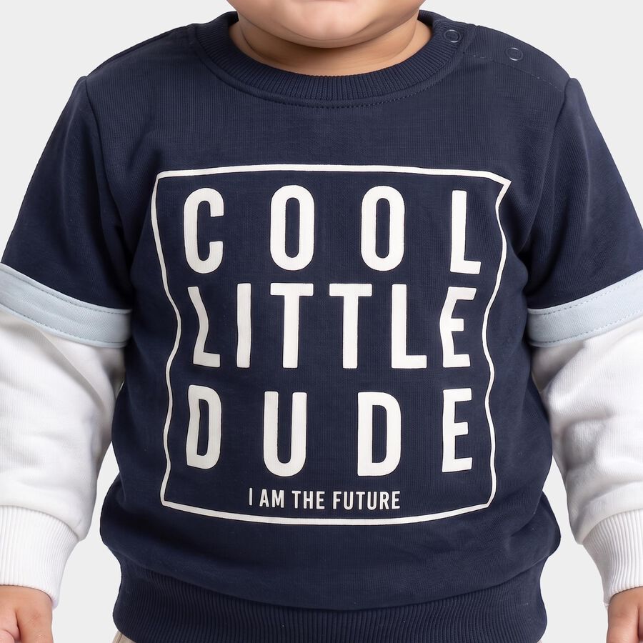 Infants Navy Blue Cotton Crew Neck Regular T-Shirt, Navy Blue, large