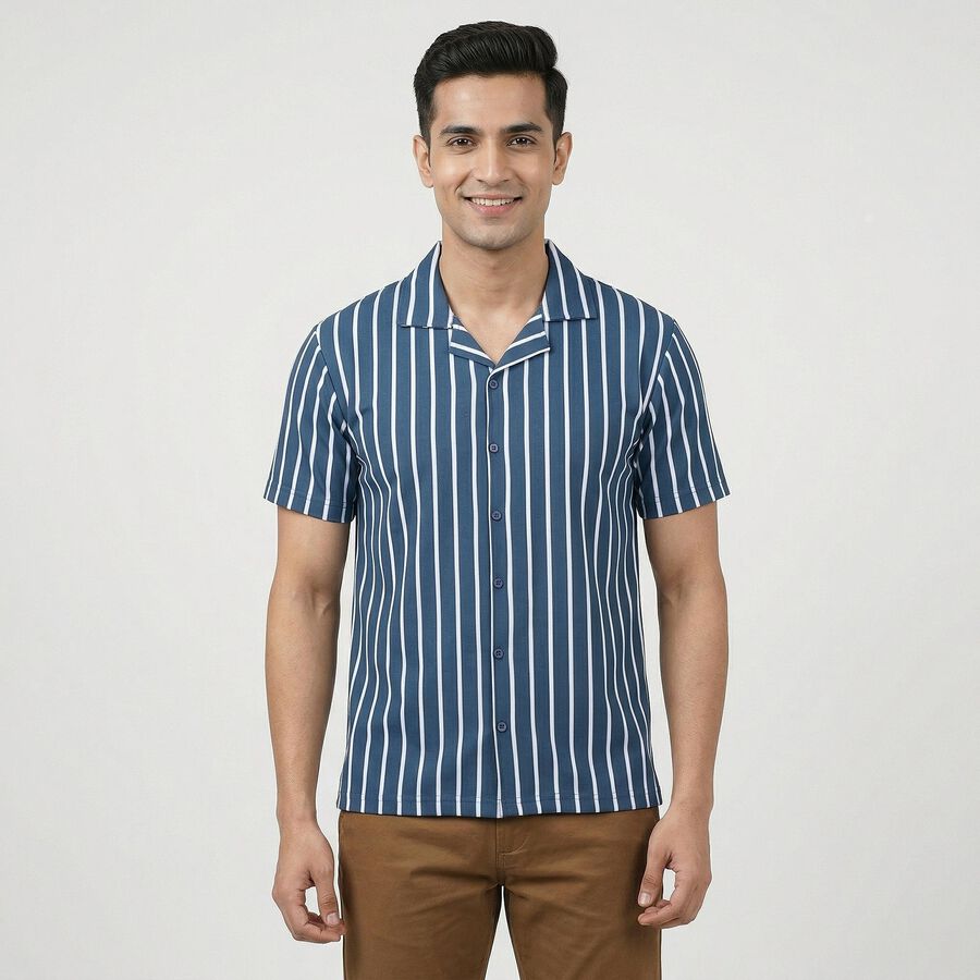Men's Blue Spread Collar Casual Shirt, Mid Blue, large