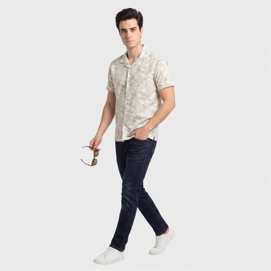Men's Mint Green Floral Camp Collar Casual Shirt, Light Green, large