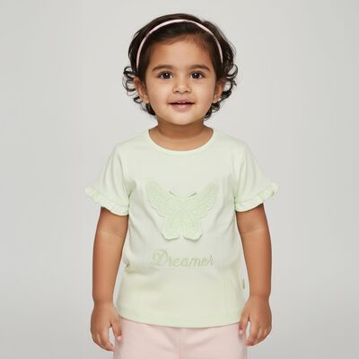 Infants' Pastel Green Cotton Round Neck Casual T-Shirt
