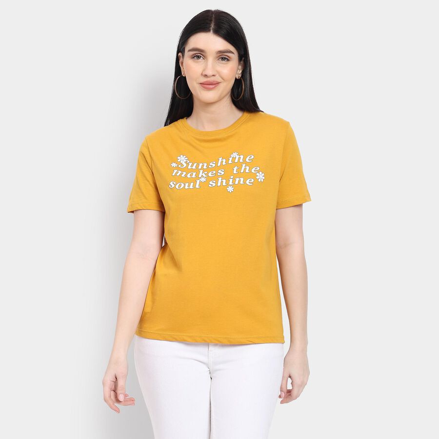 Ladies' Round Neck T-Shirt , मस्टर्ड, large image number null